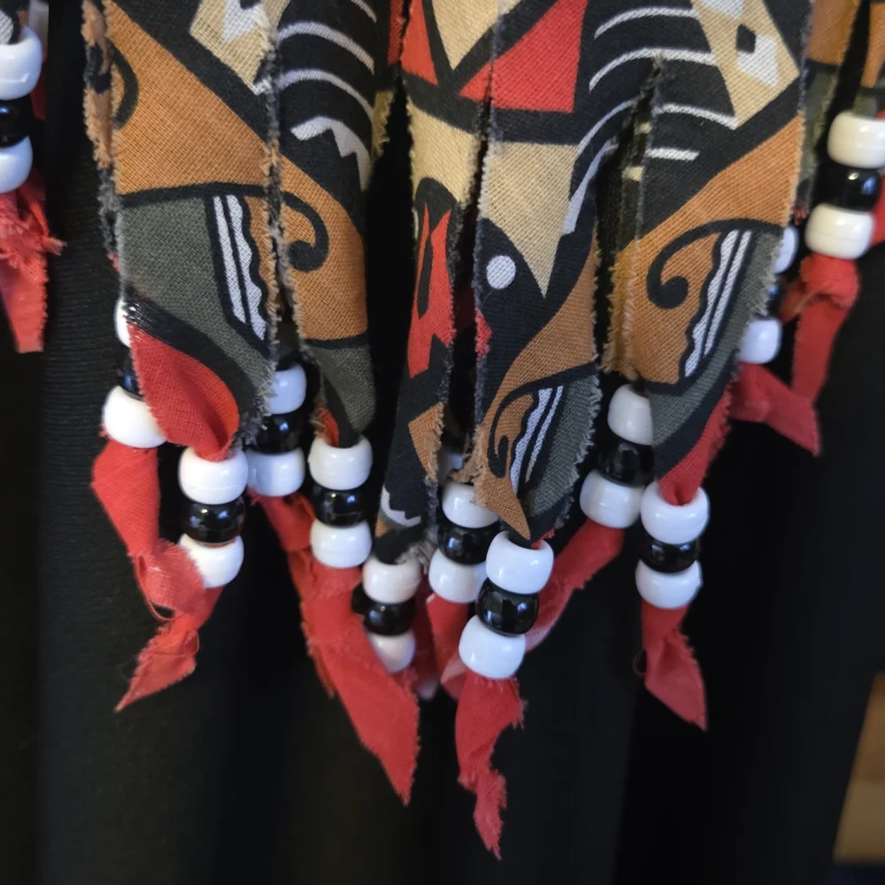 Triangle Shawl Wrap Southwestern Print Beaded Fringe  Boho Festival Western Vibe